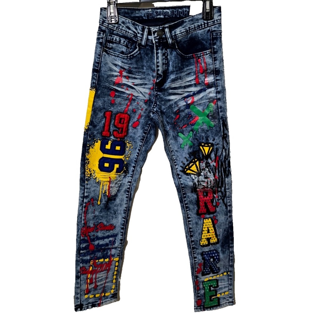rue21 Premium Supreme Flex Skinny Jeans 26X30 Blue‎ w/ Graphics NWT